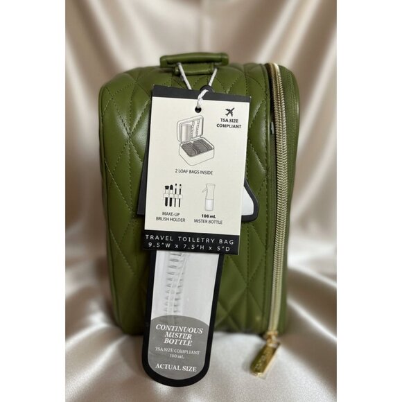 Rachel Zoe Olive Green Quilted Travel Set + Disney Tinker Bell Lip Oil Bundle - Picture 4 of 9